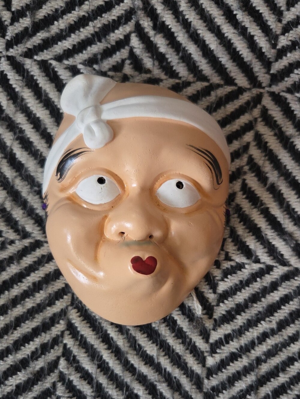 Vintage Miniature Ceramic Japanese Hyottoko Mask Wall Hanging Decor